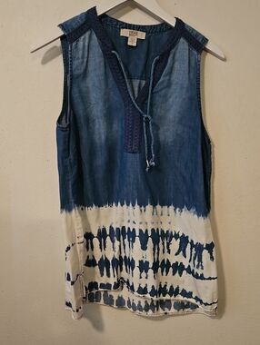 Vintage America Blue and White Tie-Dye Sleeveless Tunic